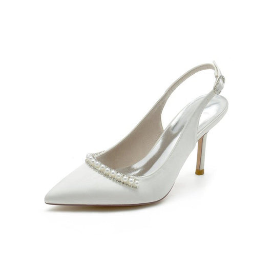 Pearl Embellished Peep Toe Slingback High Heels
