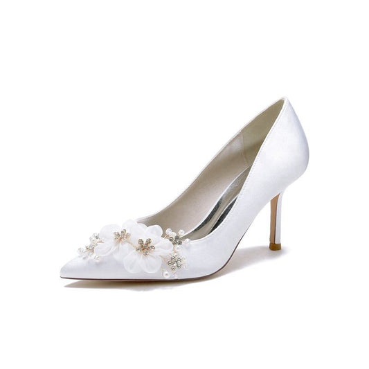 Satin Wedding Shoes Stiletto Heel With Rhinestone Flower
