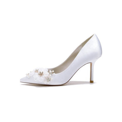 Satin Wedding Shoes Stiletto Heel With Rhinestone Flower