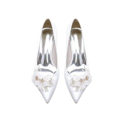 Satin Wedding Shoes Stiletto Heel With Rhinestone Flower