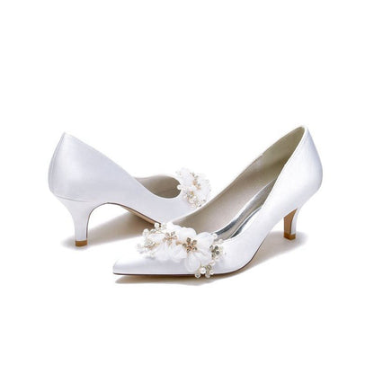 Satin Wedding Shoes Stiletto Heel With Rhinestone Flower