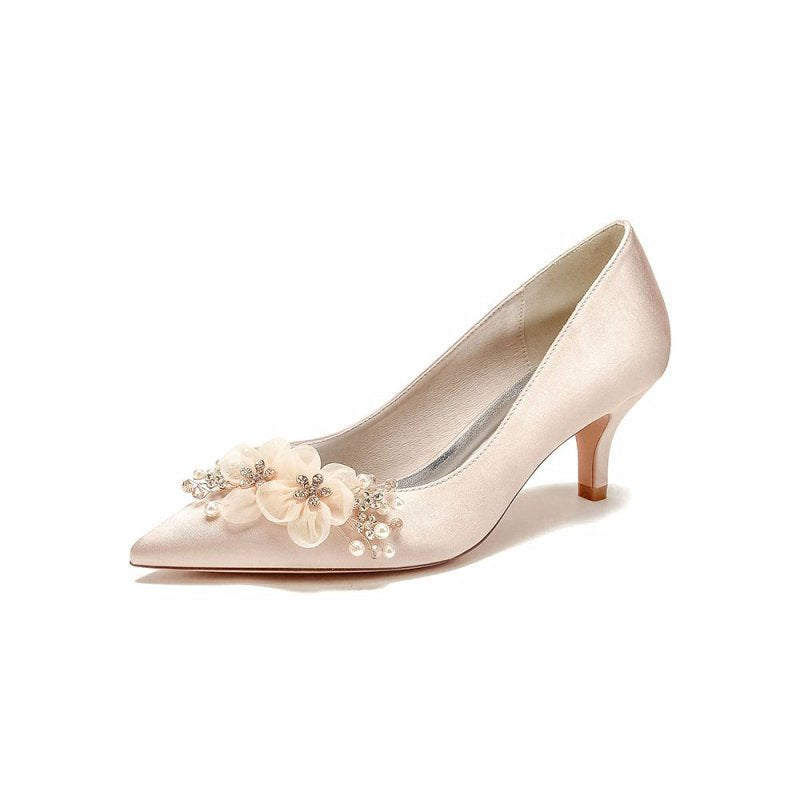 Satin Wedding Shoes Stiletto Heel With Rhinestone Flower