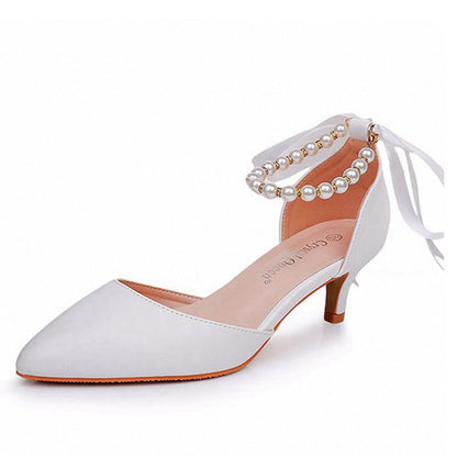Pointed Toe Kitten Heels Ankle-Strap Wedding Shoes