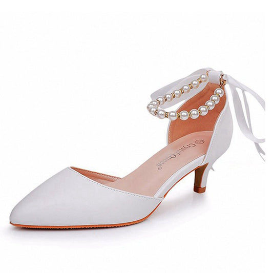 Pointed Toe Kitten Heels Ankle-Strap Wedding Shoes