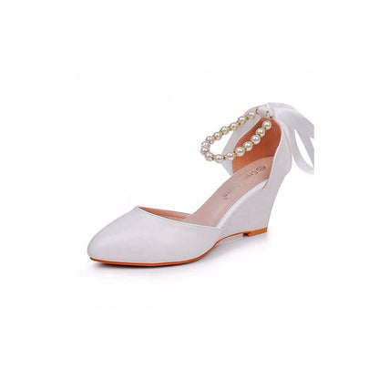 Mid Chunky Heels Pointed Toe Women's Wedding Shoes