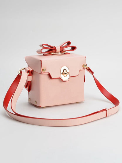 Women's Bowknots Box Shoulder Bags in Vegan Leather