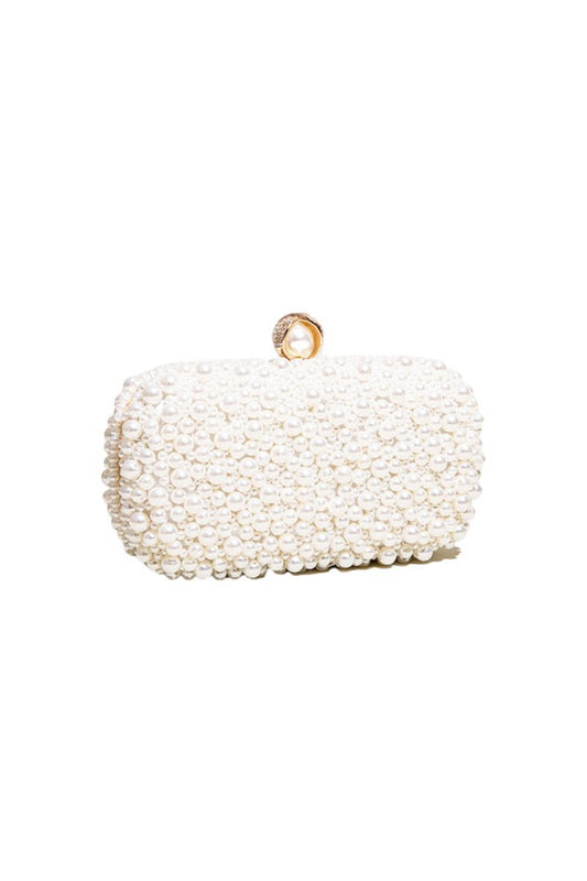 Women's White Pearls Beaded Evening Clutch Bags