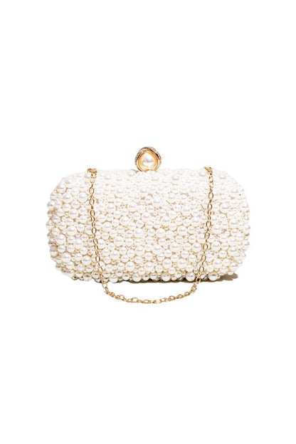 Women's White Pearls Beaded Evening Clutch Bags