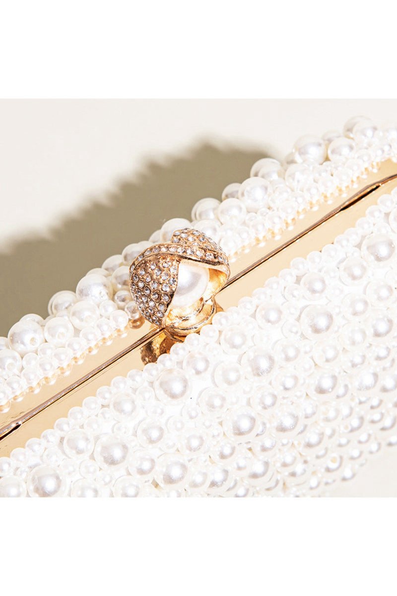 Women's White Pearls Beaded Evening Clutch Bags