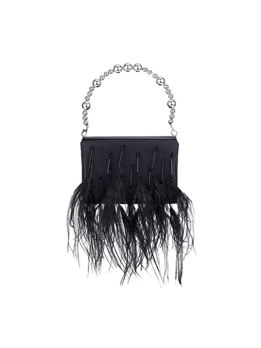 Women's Orstrich Feather Beaded Clutch Bags