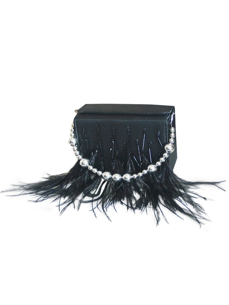 Women's Orstrich Feather Beaded Clutch Bags
