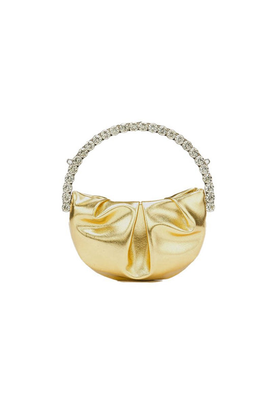 Women's Rhinestone Handle Metallic Slouchy Evening Clutch Bags