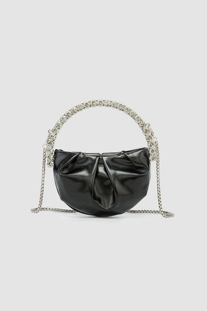 Women's Rhinestone Handle Metallic Slouchy Evening Clutch Bags