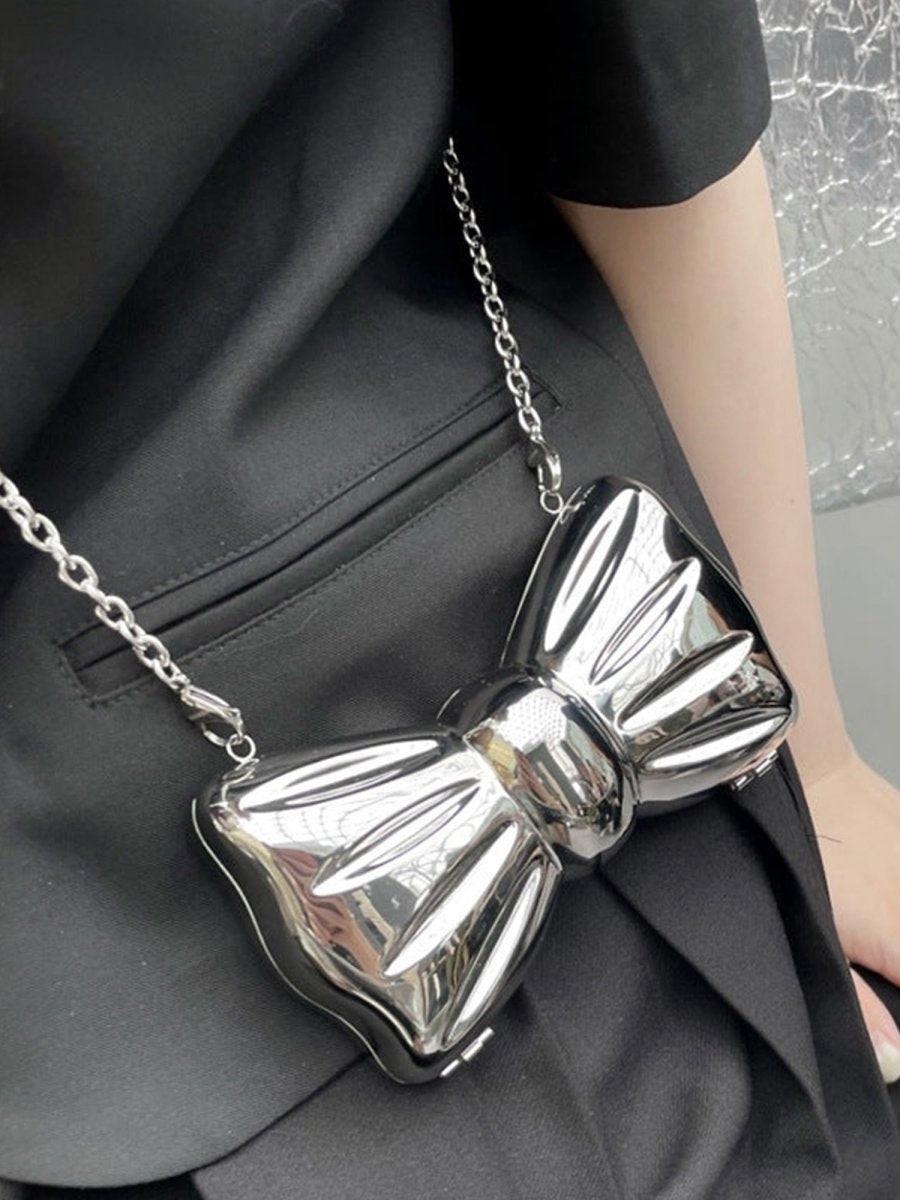 Women's Silver Bow Clutch Mini Evening Bags
