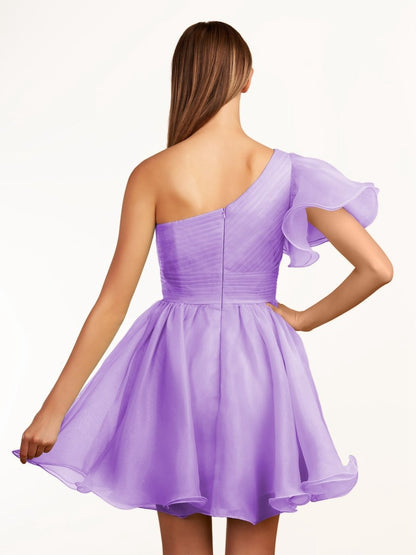 A-line One Shoulder Organza Ruffled Homecoming Dresses