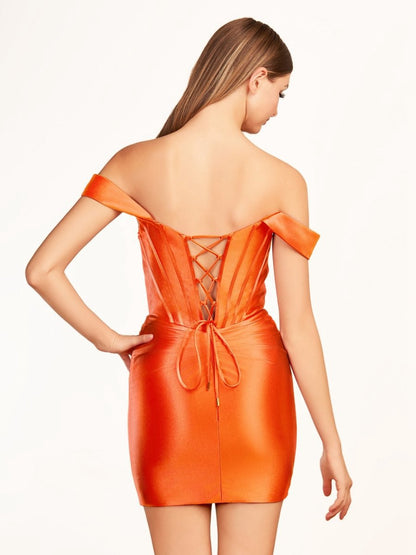 Sheath Off the Shoulder Short Satin Homecoming Dresses