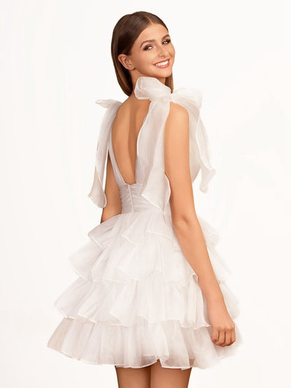 Trendy A-line Tie Homecoming Dresses with Bow