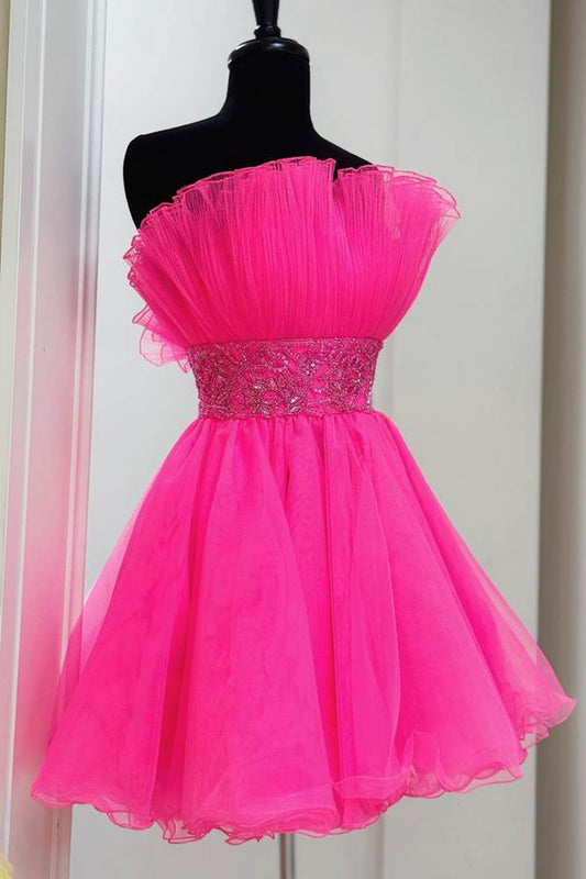 Strapless A-line Tulle Homecoming Dresses