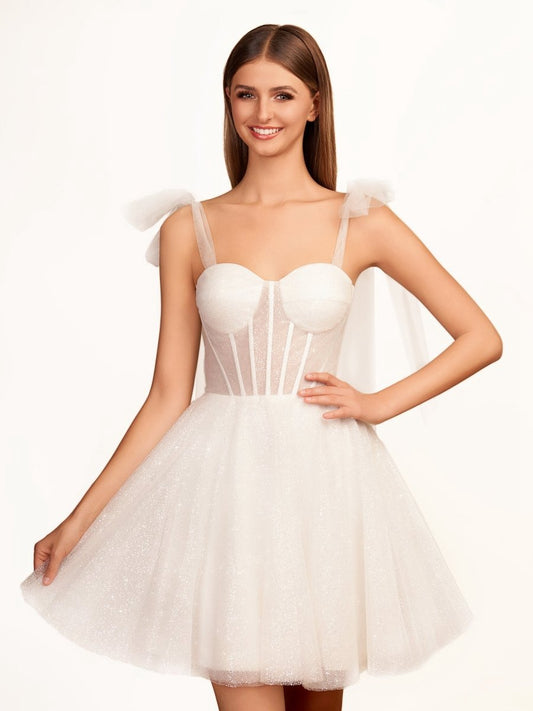 A-line Tie Shoulder Spraying Short Party Dresses