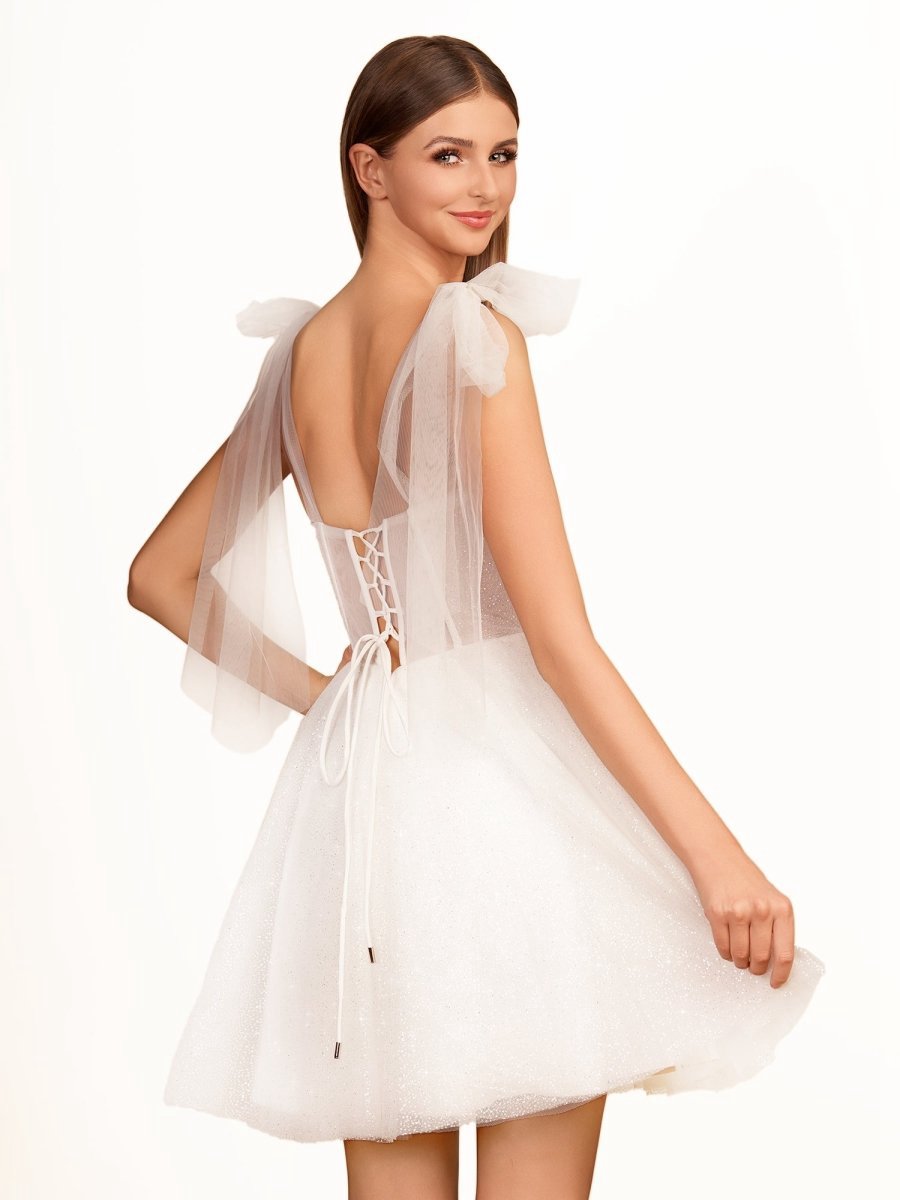 A-line Tie Shoulder Spraying Short Party Dresses