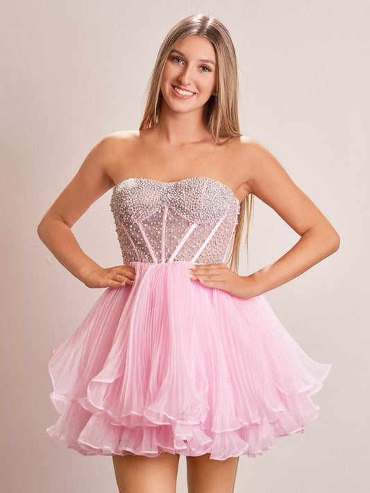 A-line Sweetheart Ruffled Short Homecoming Dresses