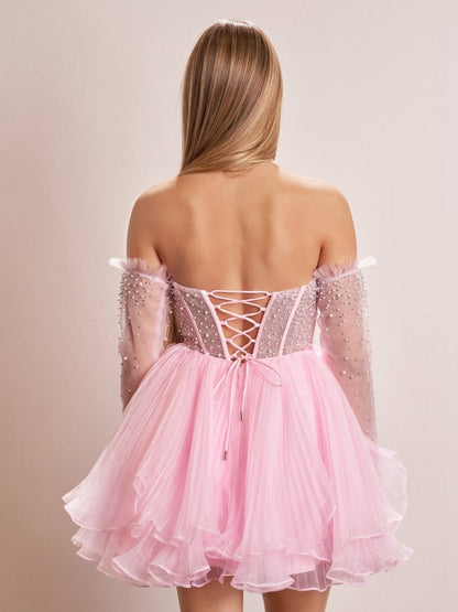 A-line Sweetheart Ruffled Short Homecoming Dresses