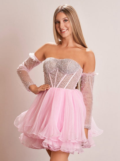 A-line Sweetheart Ruffled Short Homecoming Dresses
