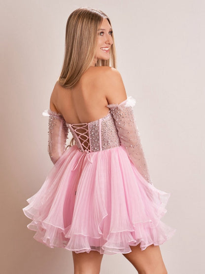 A-line Sweetheart Ruffled Short Homecoming Dresses