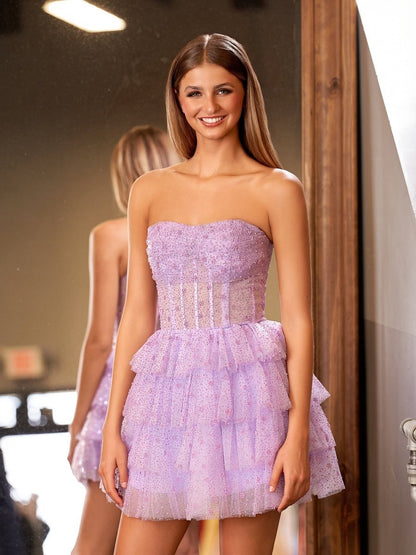 A-line Strapless Scoop Tie Sleeveless Short Homecoming Dresses