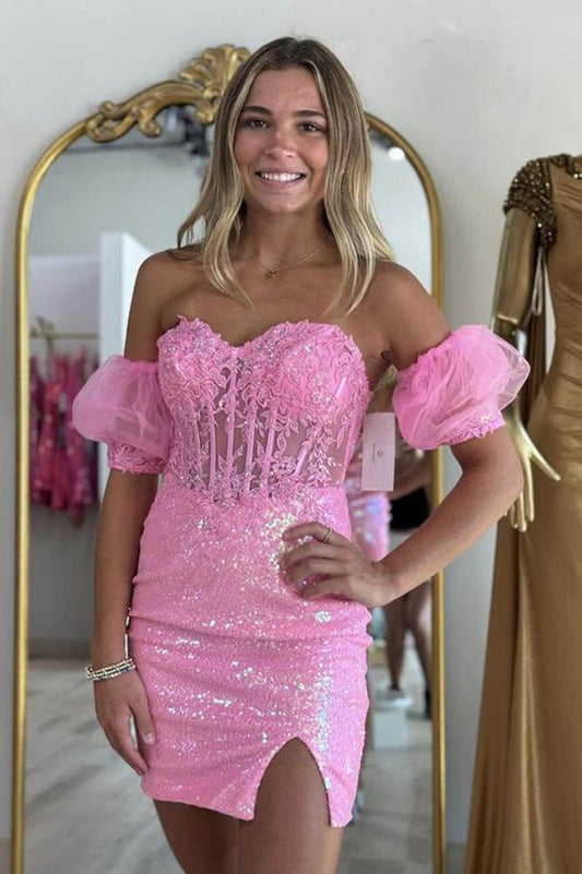 Strapless Applique Bodycon Homecoming Dresses wiith Sleeves