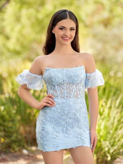 Sheath Lace Strapless Homecoming Dresses with Appliques