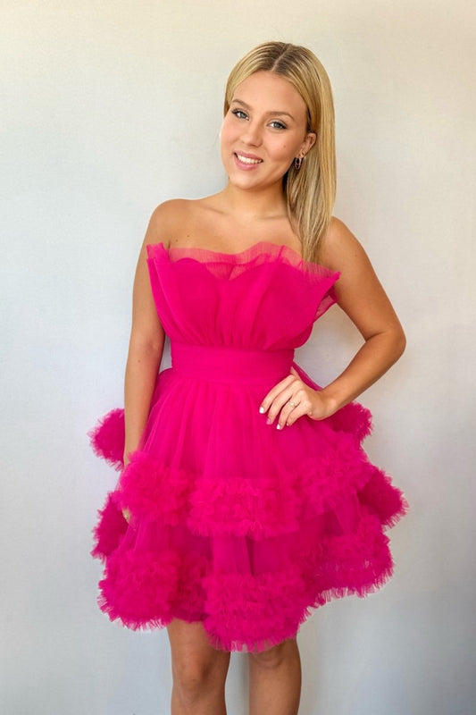 Strapless Tie Tulle Short Homecoming Dresses