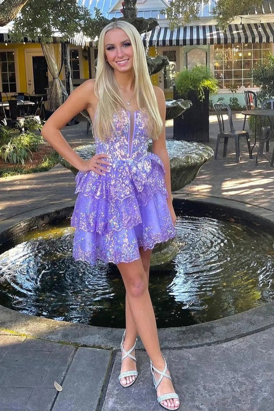Cute A-line Sweetheart Sequin Tie Short Homecoming Dresses