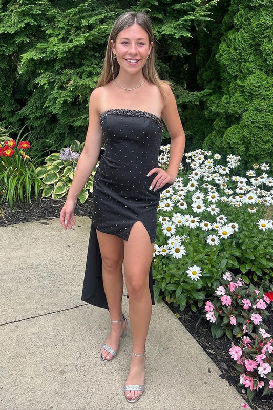 Bodycon Strapless Beaded Short Homecoming Dresses with Bow