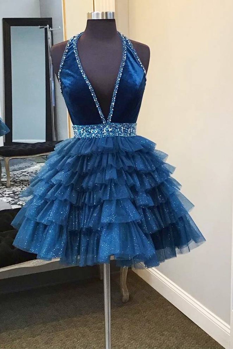 Halter Multi-LayeTulle Homecoming Dresses
