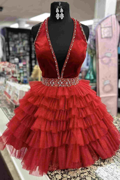 Halter Multi-LayeTulle Homecoming Dresses