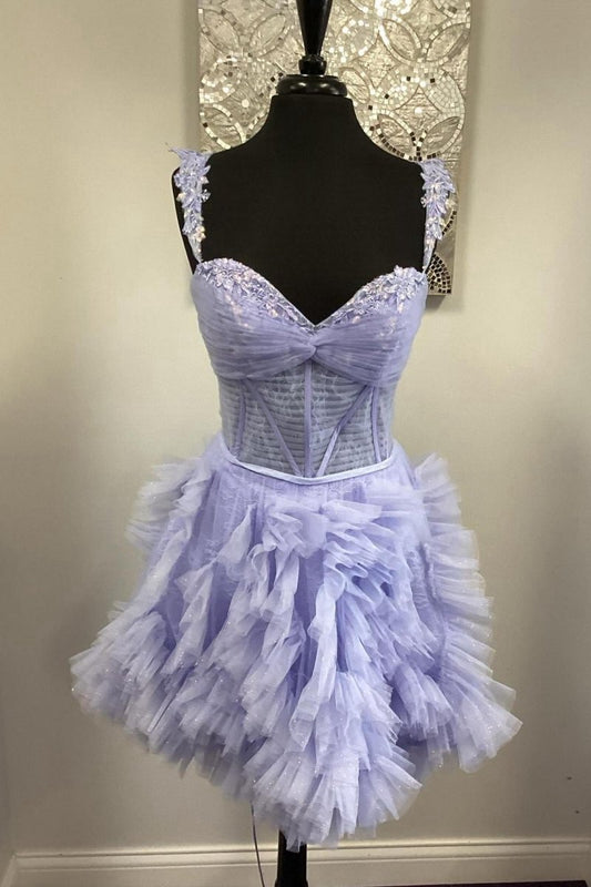 Straps A-line Ruffle Short Homecoming Dresses
