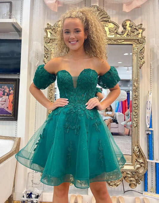 Sparkly A-line Beaded Appliques Homecoming Dresses with Detachable Sleeves