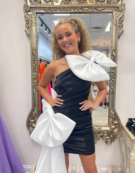 One Shoulder Tight Homecoming Dresses with Bows