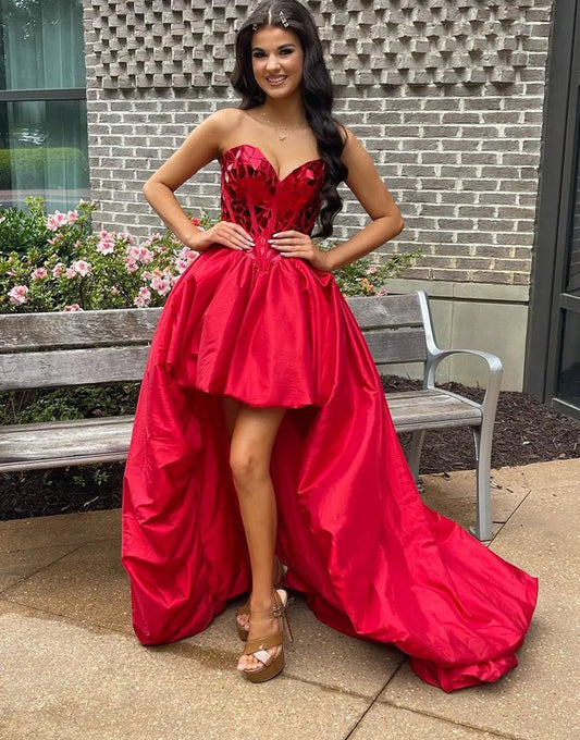 Sparkly Strapless Mirror High-Low Homecoming Dresses