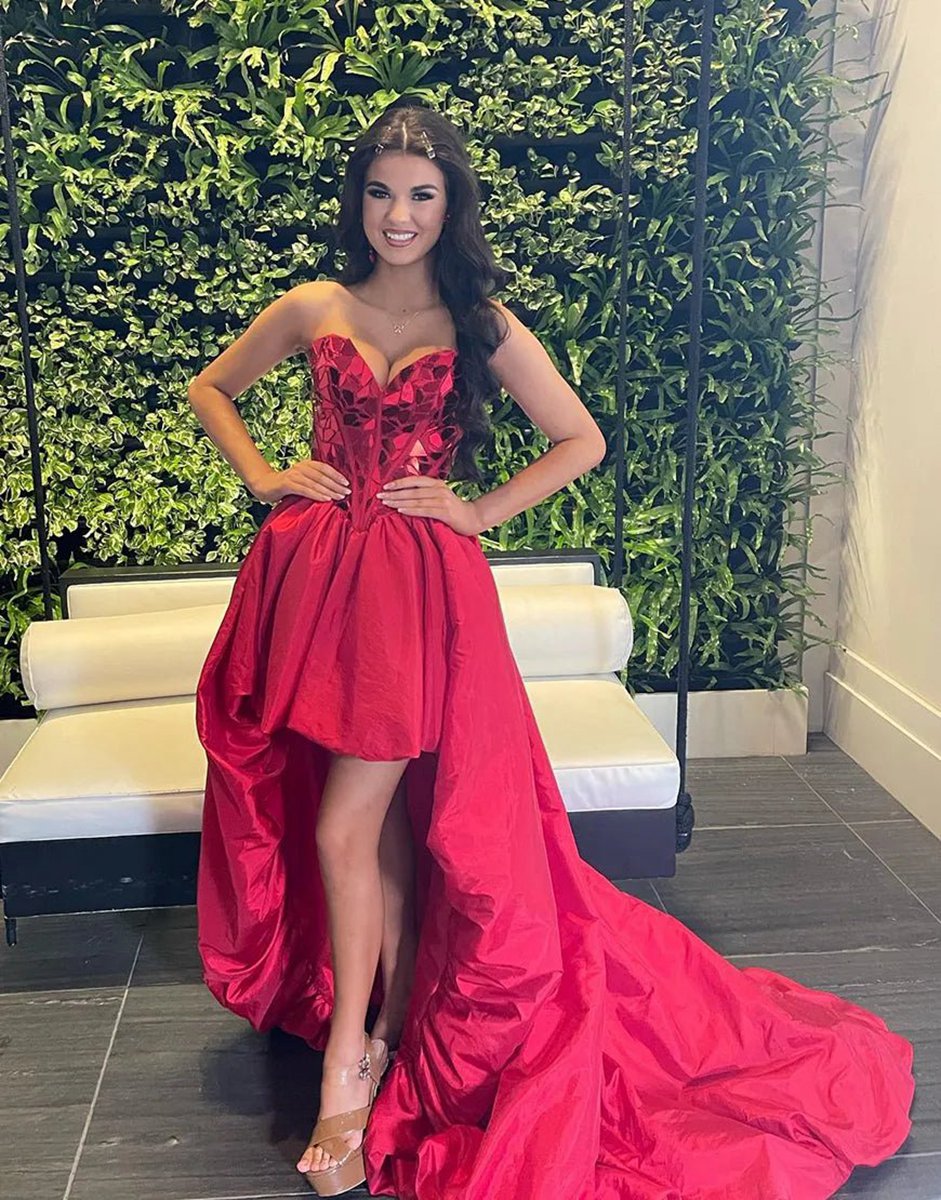 Sparkly Strapless Mirror High-Low Homecoming Dresses