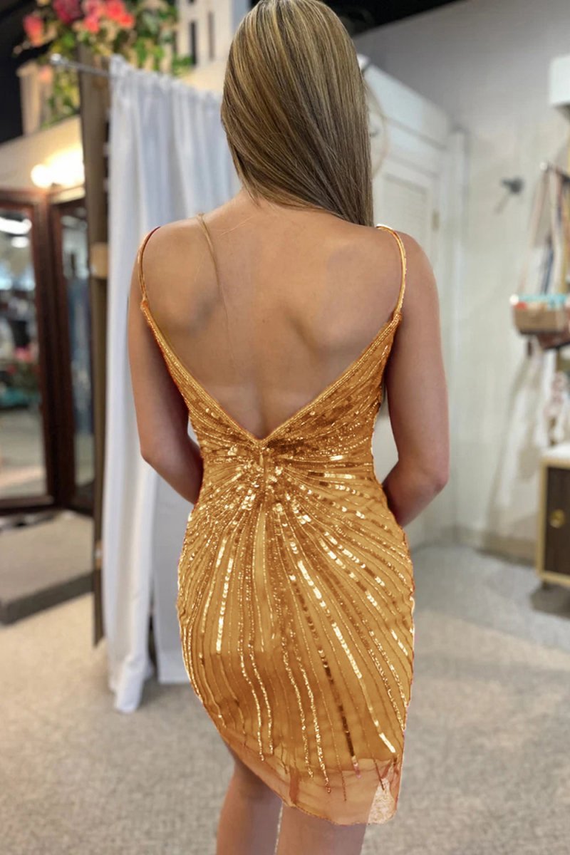 Sparkly Sequined V-Neck Tight Homecoming Dresses
