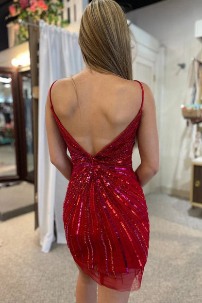 Sparkly Sequined V-Neck Tight Homecoming Dresses