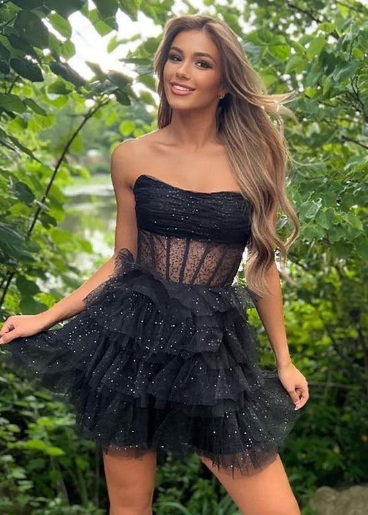 Sparkly Strapless Multi-Layers Tulle Homecoming Dresses