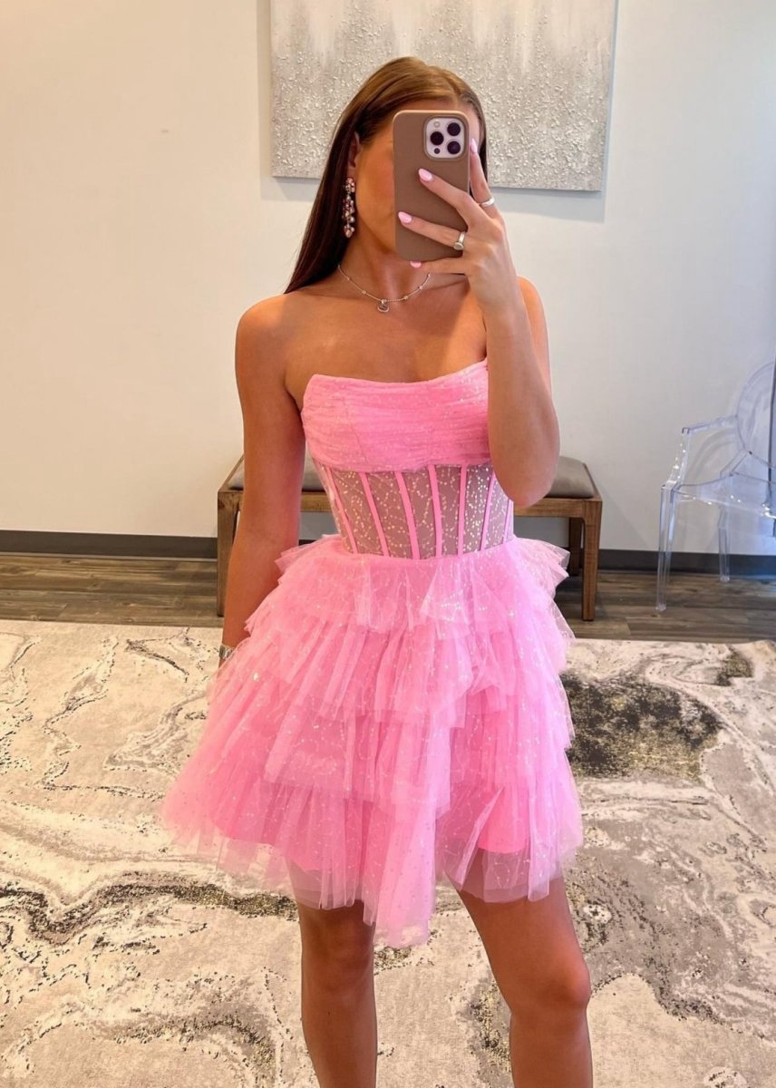 Sparkly Strapless Multi-Layers Tulle Homecoming Dresses