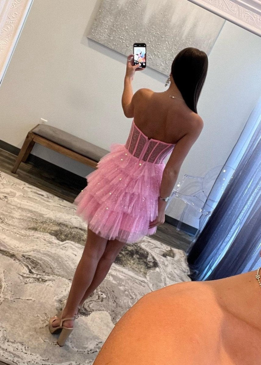 Sparkly Strapless Multi-Layers Tulle Homecoming Dresses