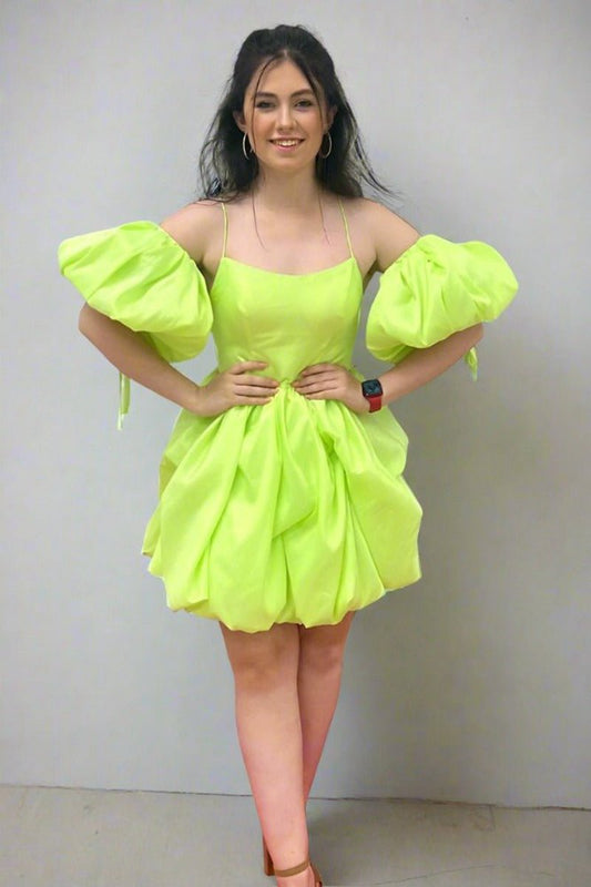 Lemon A-line Ruffle Homecoming Dresses with Detachable Sleeves