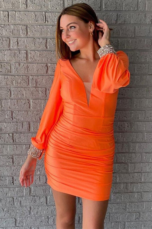 Elegant Long Sleeves Short Homecoming Dresses