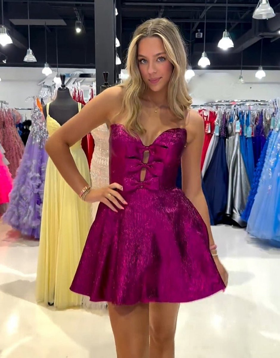 Glitter Strapless Peacock Short Homecoming Dresses with Bow