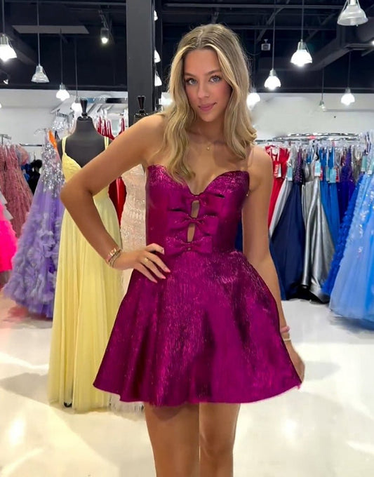 Glitter Strapless Peacock Short Homecoming Dresses with Bow